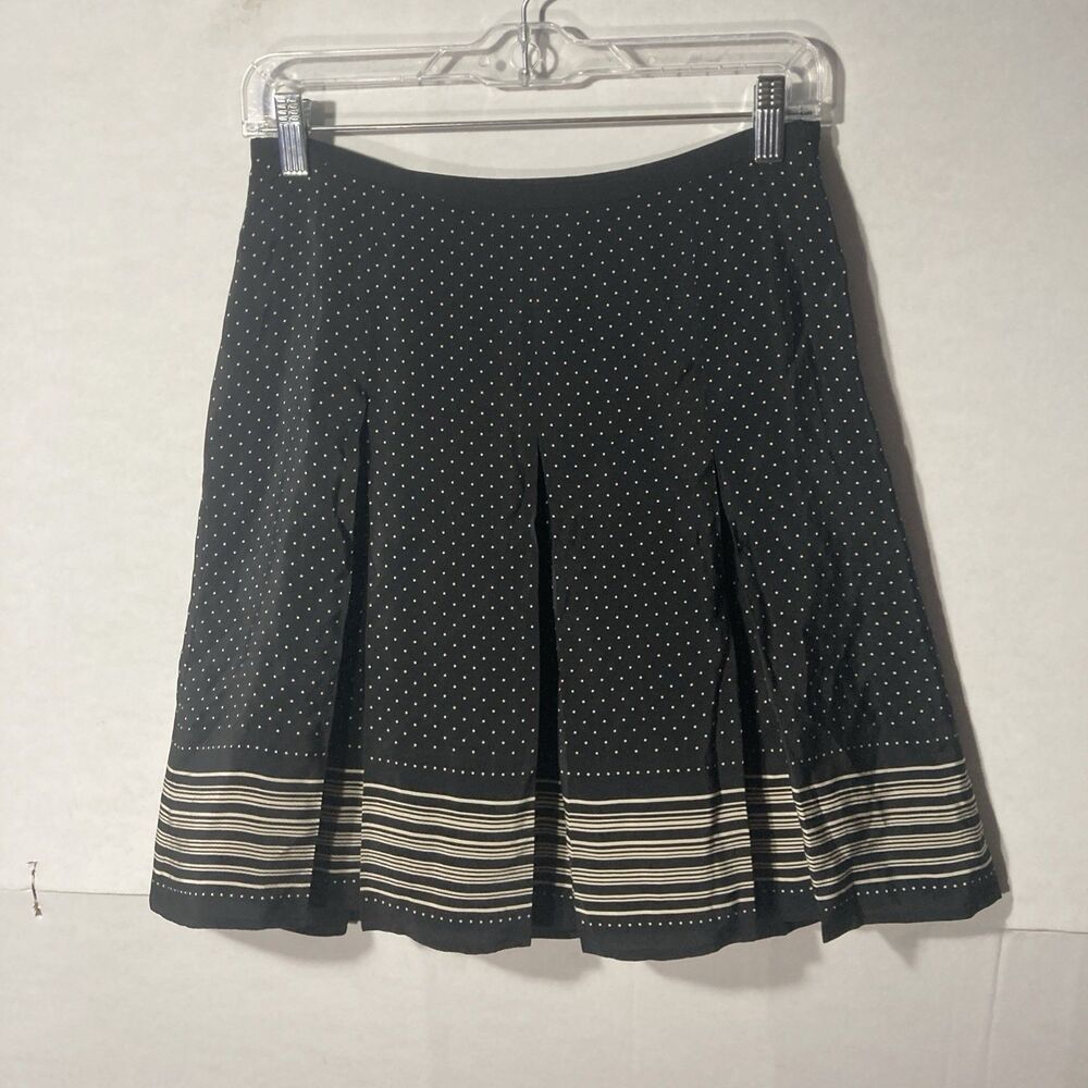ANN TAYLOR LOFT black white polka dot stripe silk pleated a-line skir 4P